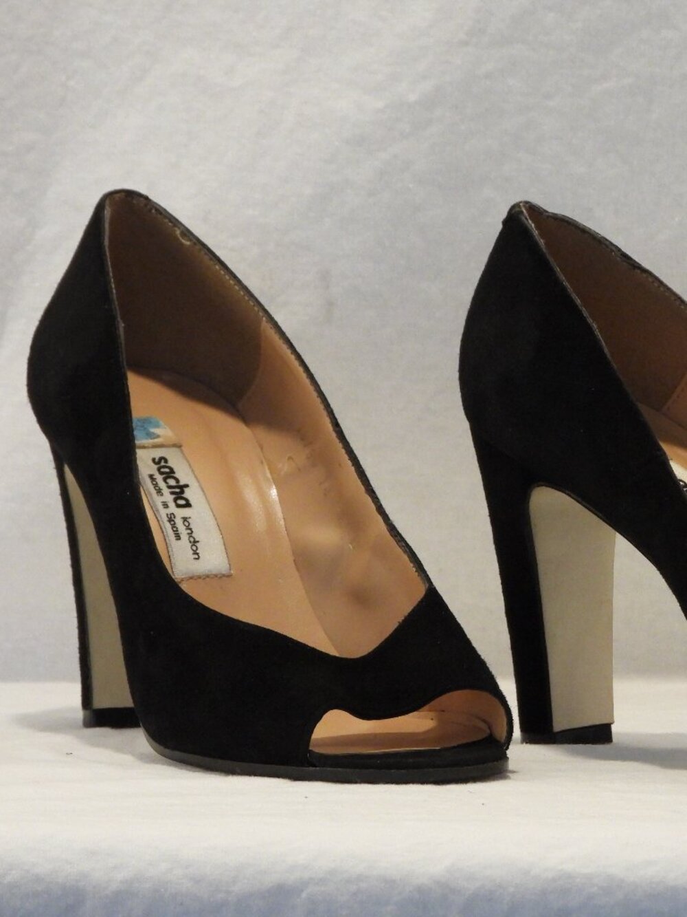 Sacha London Black Suede Peep-Toe Stiletto 4" Heels made in Spain